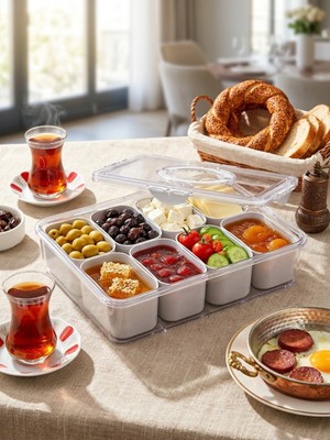 Olia Home 8 Bölmeli Çok Amaçlı Organizer Kutu – Taşıma Kulplu, 4 Yandan Kilitli, Çıkarılabilir Hazneli Kahvaltılık Çerezlik Düzenleyici