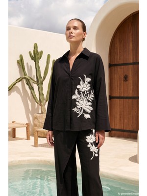 Missemramiss Linen Nakışlı Takım 5211 Siyah