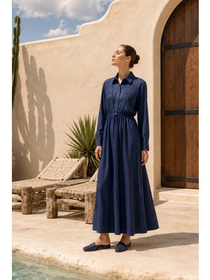 Missemramiss Ivory From Dress Nakışlı Elbise 5210 Denim