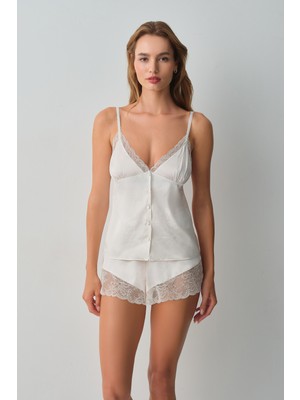 Suwen Bride Dantelli Ince Askılı Pijama Üstü