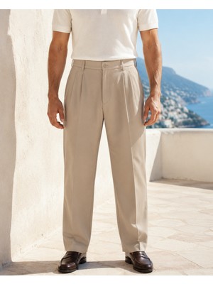 Danger Erkek Baggy Fit Pileli Kumaş Pantolon Bej 0172DNGR