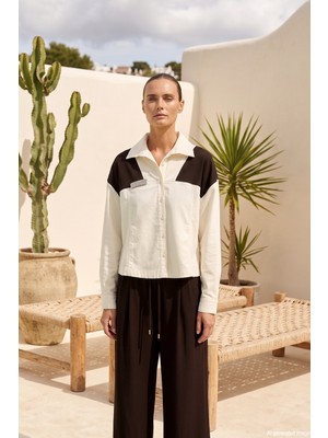 Missemramiss Gömlek Pantolonlu Mono Chic Takım 5213 Krem Kahve