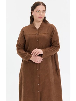 Kado Moda Hakim Yaka  Şerit Düğmeli Uzun Gömlek