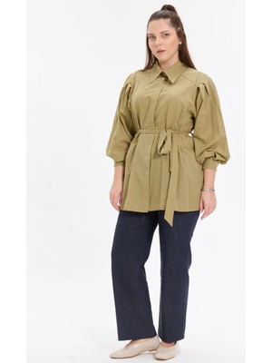 Kado Moda Pamuklu Vual Balon Kol Kadın Gömlek
