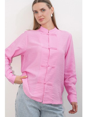 Hiccup Kadınlar Bdart Viskoz Naylon Gömlek Parlak Pembe