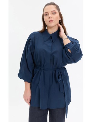 Kado Moda Pamuklu Vual Balon Kol Kadın Gömlek