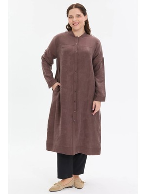 Kado Moda Hakim Yaka  Şerit Düğmeli Uzun Gömlek