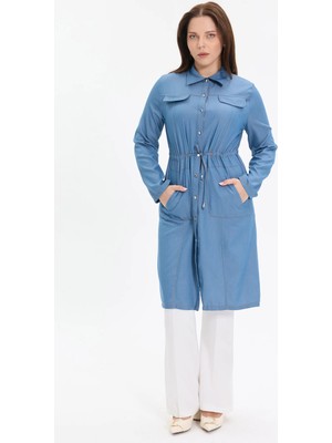 Kado Moda Beli Bağcıklı Çıtçıtlı Uzun Gömlek