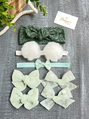Pempem Bandana Kız Bebek Yeşil Bandana Toka Seti