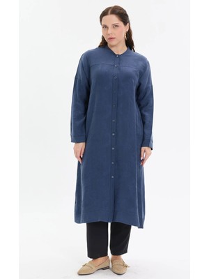 Kado Moda Hakim Yaka  Şerit Düğmeli Uzun Gömlek
