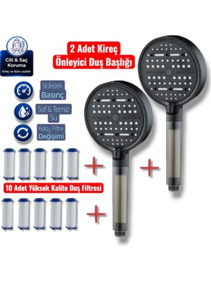 Truva 2 Adet Su Tasarruflu Duş Başlığı (Kireç Kırıcı ) 10 Adet Yüksek Kalite Yedek Filtre