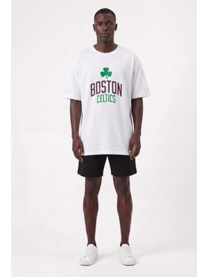 Lixa Günlük Spor Tişört Boston Celtics Beyaz Oversize 142391