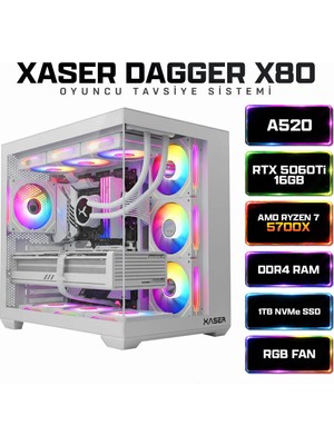 Xaser Dagger X80 Ryzen 7 5700X 16GB Ram 512GB M.2 Nvme SSD 16GB RTX5060 Ti Sıvı Soğutmalı Oyuncu Bilgisayarı