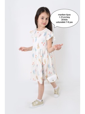 Aden Kids Kız Çocuk Kuçük Çiçek Desenli Krep Kumaş Elbise Çanta Hediyeli - 2-8 Yaş, Günlük Ve Bayramlık
