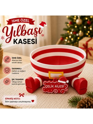 Basart Kişiye Özel Yılbaşı Kasesi Isimli Çerezlik Şekerlik 17 cm Dekoratif Sunum Kasesi