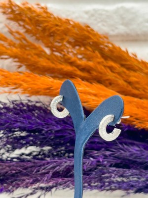 Livora Jewelry 925 Ayar Gümüş Baget Kesim Zirkon Taşlı Halka Yarım Zarif Kadın Küpe
