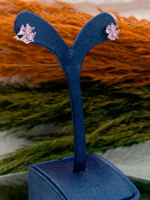 Livora Jewelry 925 Ayar Gümüş Pembe Kuvars Taşlı Kalp Zarif Kadın Küpe