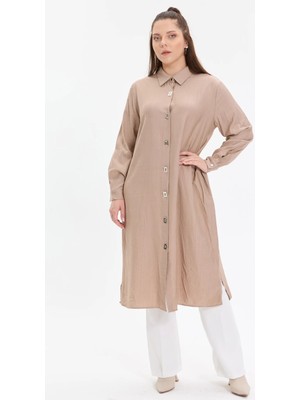 Kado Moda Metal Tokalı  Uzun Kadın Gömlek