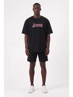 Lixa Günlük Spor Tişört Lakers Üçgen Siyah Oversize 142409