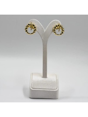 Livora Jewelry 925 Ayar Gümüş Gold Kaplama Zirkon Taşlı Sarmal Özel Tasarım Kadın Küpe