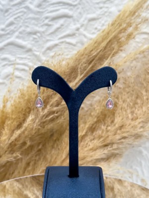 Livora Jewelry 925 Ayar Gümüş Pembe Kuvars Taşlı Sallantılı Damla Zarif Kadın Küpe