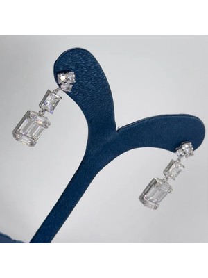 Livora Jewelry 925 Ayar Gümüş Pırlanta Montür Baget Kesim Zirkon Taşlı Ikili Kadın Küpe