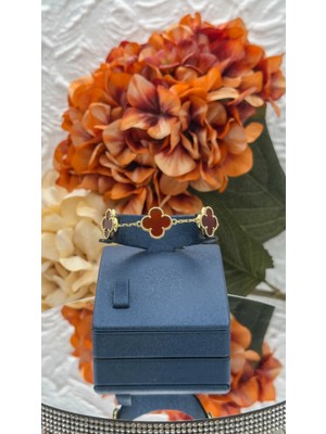 Livora Jewelry 925 Ayar Gümüş Gold Kaplama 5'li Şans Yoncası Bordo Kadın Bileklik