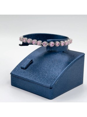 Livora Jewelry 925 Ayar Gümüş Pırlanta Montür Kuvars Taşlı Pink Kadın Bileklik
