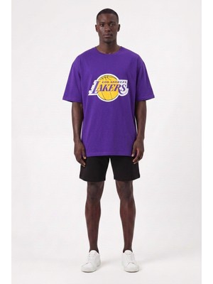 Usa Günlük Spor Tişört L.a. Lakers Mor Oversize 142352