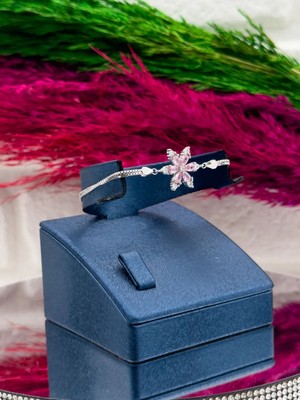 Livora Jewelry 925 Ayar Gümüş Pembe Kuvars Taşlı Lotus Zarif Kadın Bileklik