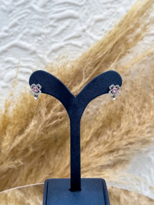 Livora Jewelry 925 Ayar Gümüş Pembe Kuvars Taşlı Şans Yoncası Özel Tasarım Çocuk Küpe