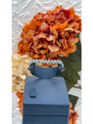 Livora Jewelry 925 Ayar Gümüş Zirkon Taşlı Su Yolu Akuamarin Renkli Özel Tasarım Kadın Bileklik