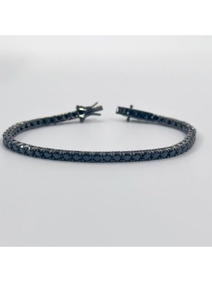 Livora Jewelry 925 Ayar Gümüş Siyah Rodyum Kaplama Oniks Taşlı Su Yolu Desenli Popüler 3 mm Kadın Bileklik