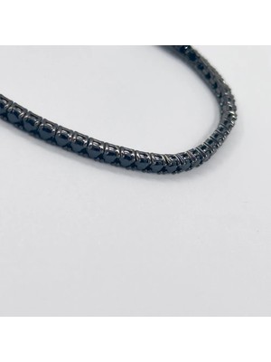Livora Jewelry 925 Ayar Gümüş Siyah Rodyum Kaplama Oniks Taşlı Su Yolu Tenis 3 mm Kadın Bileklik