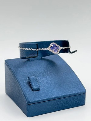 Livora Jewelry 925 Ayar Gümüş Safir Taşlı Şans Yoncası Tekli Kadın Bileklik