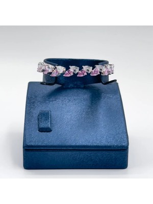 Livora Jewelry 925 Ayar Gümüş Pırlanta Montür Pembe Kuvars Taşlı Kadın Bileklik