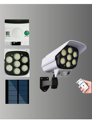 Astraltech Güneş Enerjili LED Lamba + Güvenlik Kamerası Görünümlü– 5-8 M Hareket Algılamalı, Beyaz Işık
