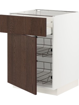 IKEA Modern Kahverengi Çekmeceli Alt Dolap 60X60 cm Iskandinav Tarzı Depolamalı Mutfak Dolabı - Ergonomik Sağlam Yapı Ahşap