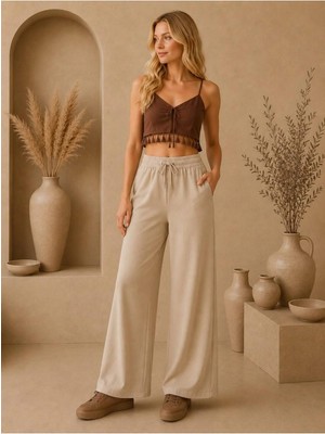 Afili Butik Casual Örme Kumaş 2 Cepli Belden Ayarlamalı Pantolon