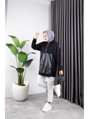 Afili Butik Kapüşonlu Fermuarlı Taş Detayli Tunik