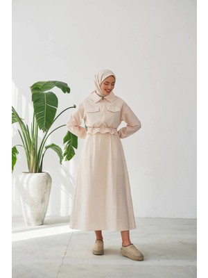 Afili Butik Ikili Takim : Fermuarlı Crop Ceketli ve Kolsuz Uzun Elbise- Paraşüt Kumaş
