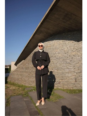 Afili Butik Ön Düğmeli Belden Bağlamalı Takım