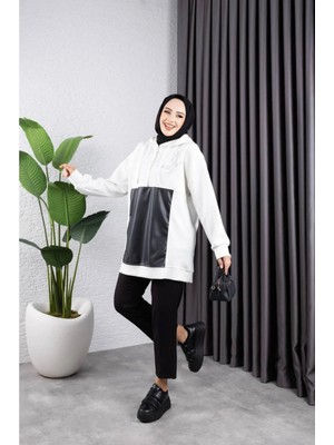 Afili Butik Kapüşonlu Fermuarlı Taş Detayli Tunik