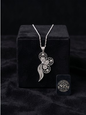 Roza Silver 925 Ayar Geleneksel Telkari El Işçiliği Fiyonk Kurdele Motifli Madalyon Gümüş Kolye