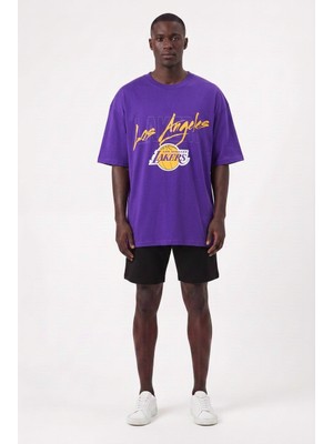 Blow Up Günlük Spor Tişört Lakers Imza Mor Oversize 142417