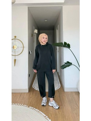 Afili Butik Kapşonlu Spor Dokulu Rahat Kesim Alt Üst Eşofman Takımı