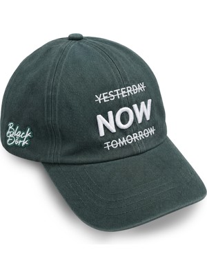 BlackBörk Yesterday Now Tomorrow Nakışlı Petrol Yeşili Vintage Yıkamalı Beyzbol Şapka