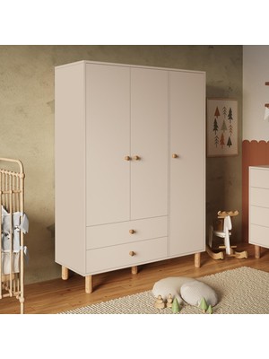 Bimossa KG3030 Bunny Kumtaşı 120 Cm, 3 Kapaklı Gardırop, 2 Çekmeceli Yüksek Ayaklı Çocuk Odası Gardırobu