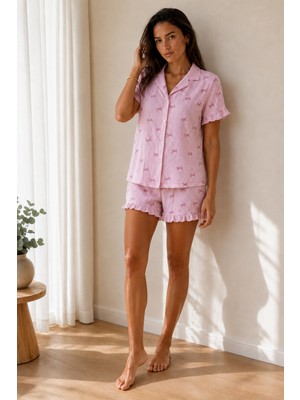 Fit Women Kadın Düz Pamuk Homewear Pembe Pijama Takımı