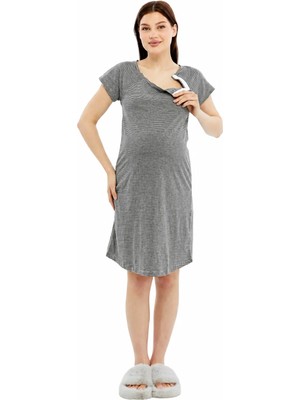 Luvmabelly MYRA9585 Yandan Çıt Çıtlı Hamile Geceliği - Mavi